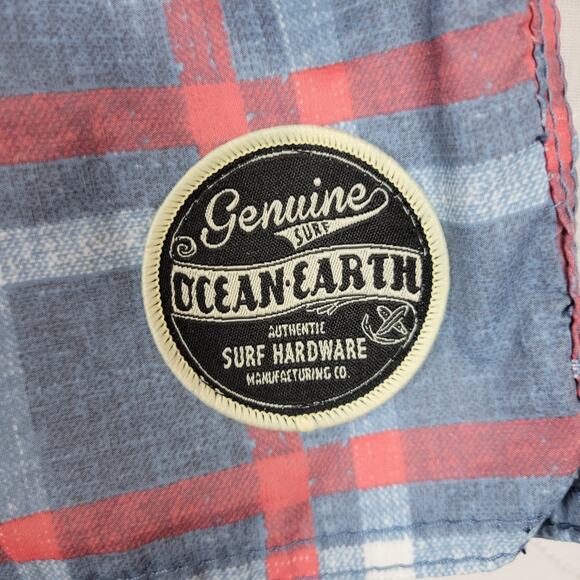 Ocean & Earth Swim Trunks Mens L Blue Red Plaid Lace Up Fly Netted Surf Beach - Picture 4 of 10